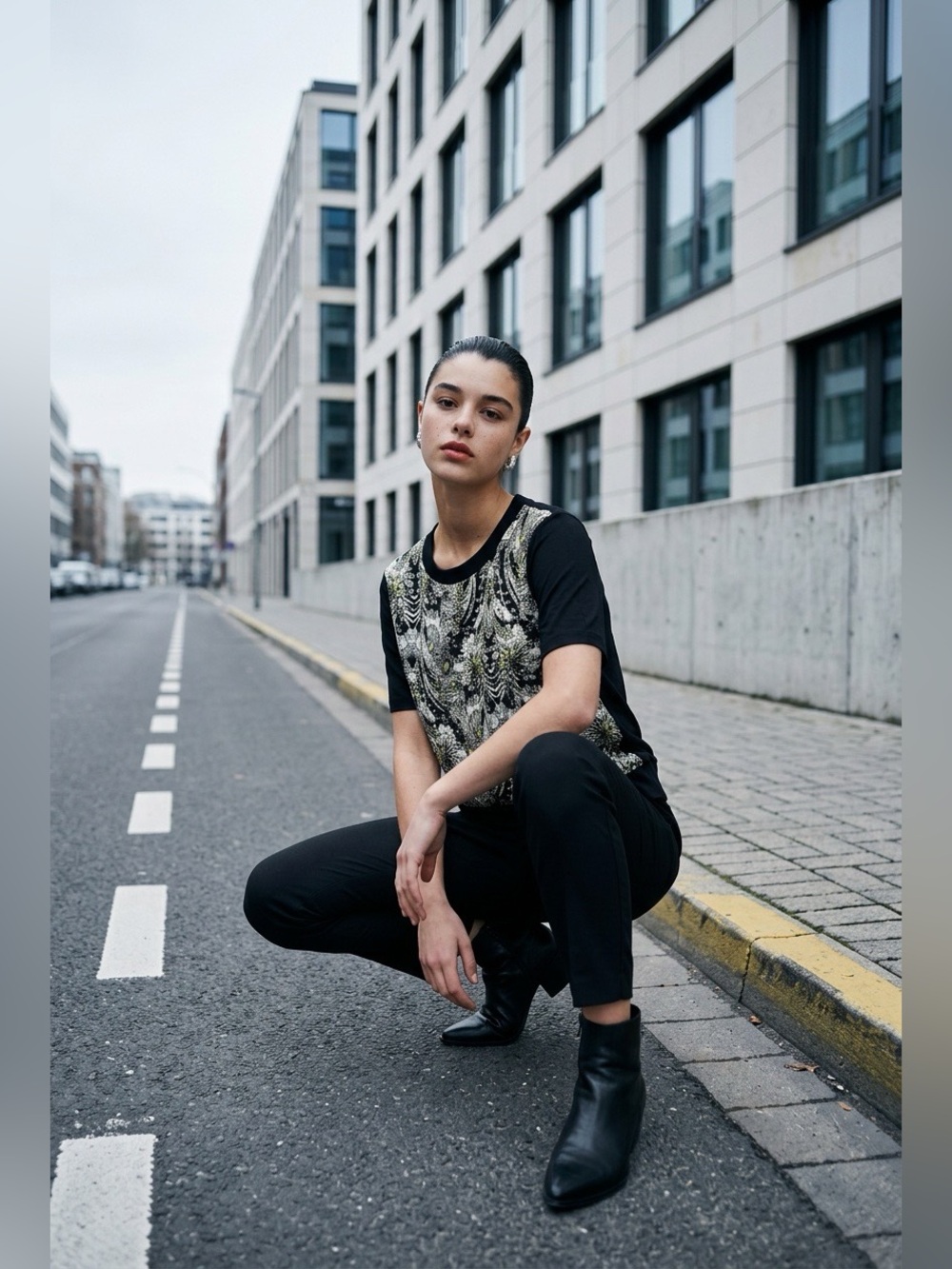 Beloved Short-Sleeve Printed Front Blouse